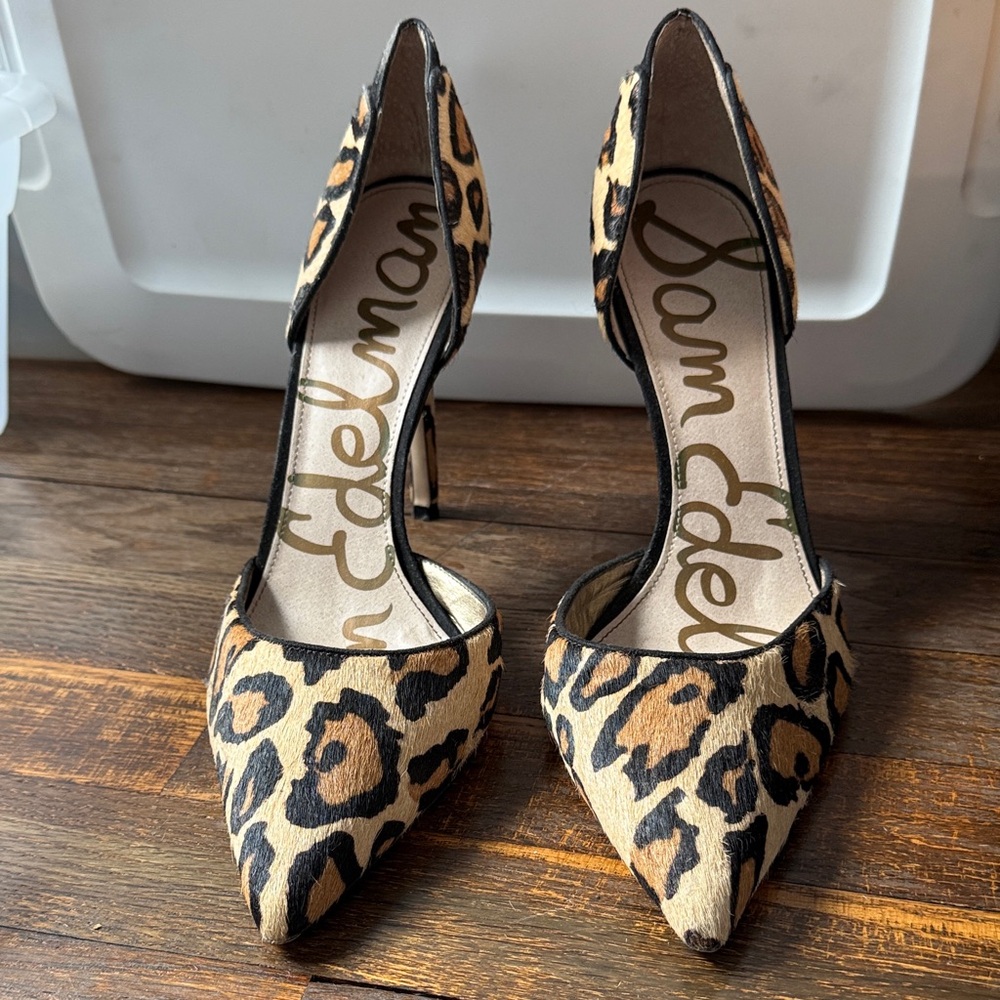 Sam Edelman Leopard-Print Pointed D'Orsay Pumps in Tan and Black